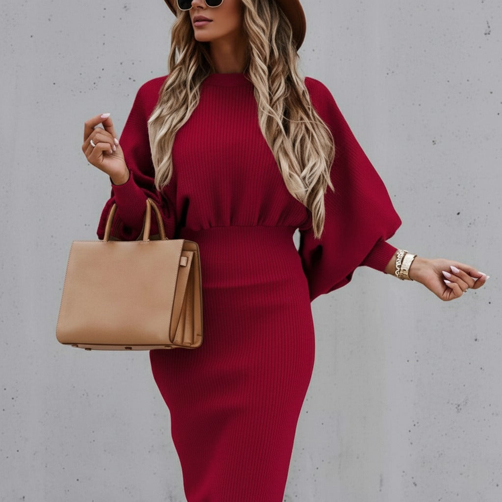 Crew Neck Lantern Sleeve Dress