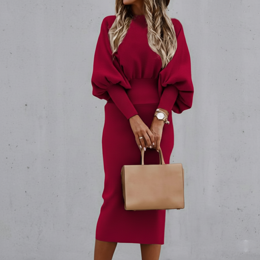 Crew Neck Lantern Sleeve Dress